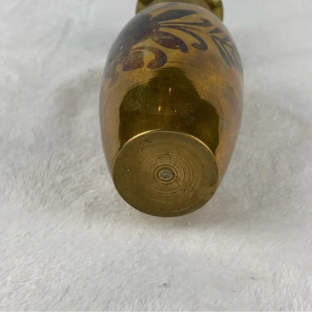 Vintage Brass Bud Vase with‎ etched floral design 6 Inches Tall Original Patina